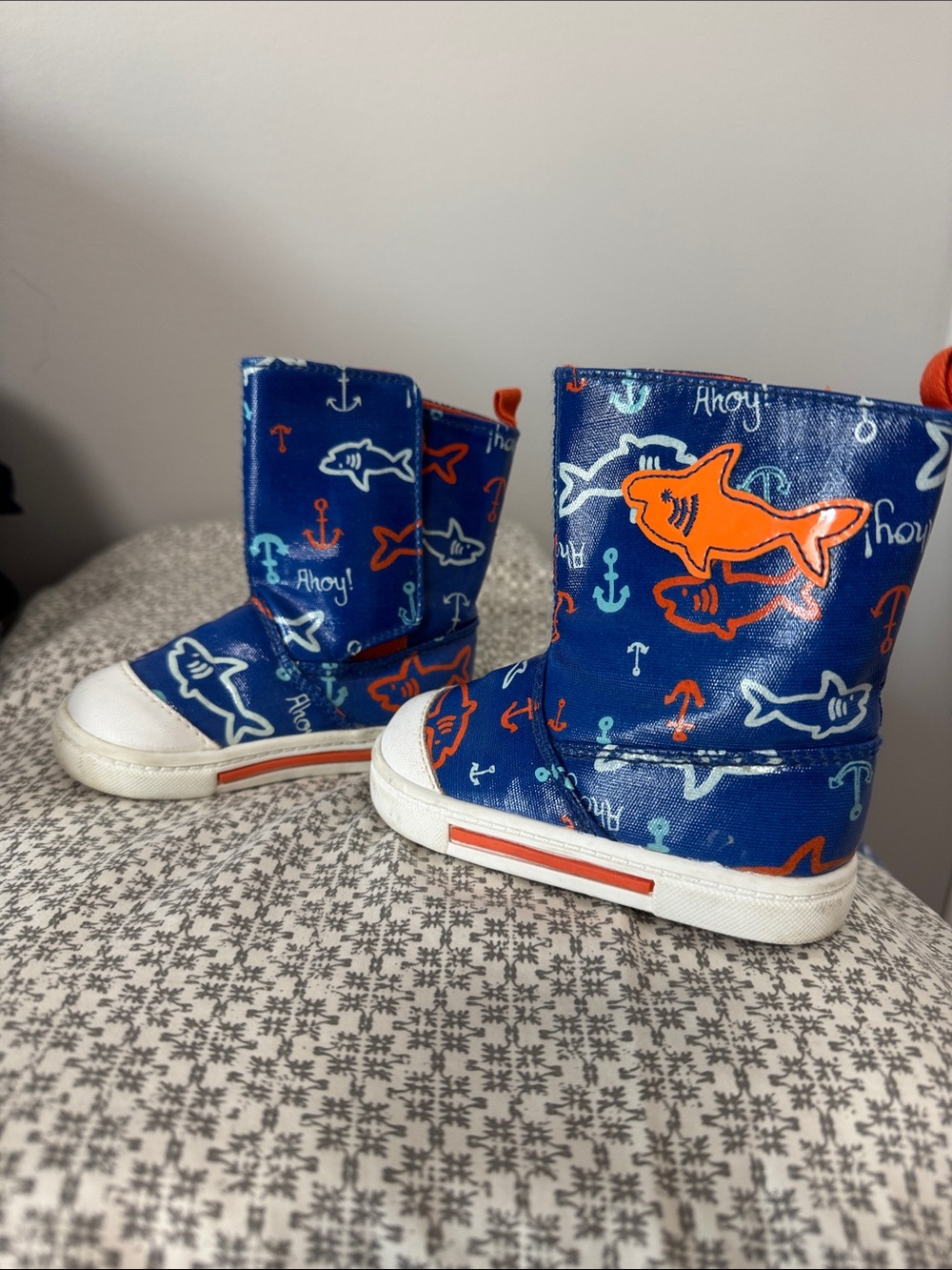 Kids Blue Shark Print Waterproof boots